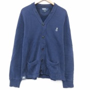 L★古着 ラルフローレン 長袖 ブランド スエット カーディガン メンズ 90年代 90s ワンポイントロゴ ネイビー【spe】 26may28