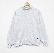L★古着 ラッセル 長袖 スウェット メンズ 90年代 90s ワンポイントロゴ タートルネック ハイネック USA製 グレー 霜降り【spe】 26may29