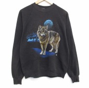 M★古着 ジャージーズ 長袖 スウェット メンズ 80年代 80s オオカミ ラグラン クルーネック ブラック【spe】 26jun03