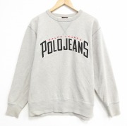 L★古着 ラルフローレン ポロジーンズ 長袖 ブランド スウェット メンズ ビッグロゴ 刺繍 クルーネック グレー 霜降り【spe】 26jun04
