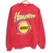 M★古着 長袖 スウェット メンズ 90年代 90s NBA ヒューストンロケッツ クルーネック レッド バスケットボール【spe】 26jun09