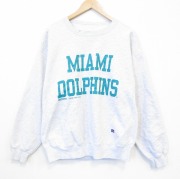 XL★古着 ラッセル 長袖 スウェット メンズ 90年代 90s NFL マイアミドルフィンズ クルーネック USA製 グレー 霜降り アメフト スーパーボウル【spe】 26jun11