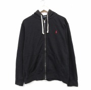 XL★古着 ラルフローレン 長袖 ブランド フルジップ スウェット パーカー メンズ ワンポイントロゴ ブラック フード内側サーマル【spe】 26jun25