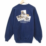 XL★古着 長袖 スウェット メンズ 00年代 00s ディズニーランド 大きいサイズ クルーネック USA製 ネイビー【spe】 26jun25