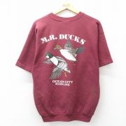 L★古着 リー Lee 半袖 スウェット メンズ 90年代 90s M.R. DUCKS 鳥 クルーネック USA製 エンジ【spe】 26may01