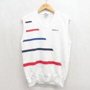 S★古着 アディダス adidas ノースリーブ スウェット メンズ 80年代 80s ワンポイントロゴ コットン Vネック ホワイト【spe】 26jun22