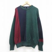 XL★古着 ノーティカ NAUTICA 長袖 ブランド セーター メンズ 90年代 90s ワンポイントロゴ マルチカラー コットン クルーネック 濃緑他 グリーン 【spe】 25sep04 中古 ニット トップス