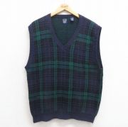 M★古着 ギャップ GAP ニット ベスト メンズ 90年代 90s コットン Vネック 濃紺他 ネイビー チェック 【spe】 25sep05 中古 トップス