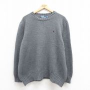 XL★古着 ラルフローレン Ralph Lauren 長袖 ブランド セーター メンズ 90年代 90s ワンポイントロゴ 大きいサイズ コットン クルーネック グレー 霜降り 【spe】 25sep05 中古 ニット トップス
