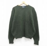 L★古着 ラルフローレン Ralph Lauren 長袖 ブランド セーター メンズ 90年代 90s ワンポイントロゴ コットン クルーネック 緑 グリーン 【spe】 25sep06 中古 ニット トップス