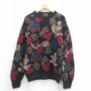 XL★古着 ボストントレーダース 長袖 セーター メンズ 00年代 00s 葉 クルーネック 黒他 ブラック 【spe】 25sep06 中古 ニット トップス