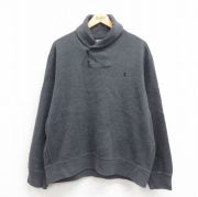XL★古着 ラルフローレン Ralph Lauren 長袖 ブランド セーター メンズ 90年代 90s ワンポイントロゴ 大きいサイズ ヒジ当てレザー使用 コットン ショールカラー グレー 【spe】 25sep06 中古 ニット トップス