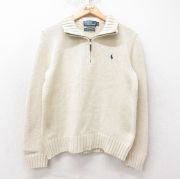 M★古着 ラルフローレン Ralph Lauren 長袖 ブランド ハーフジップ セーター メンズ 90年代 90s ワンポイントロゴ コットン 生成り 【spe】 25sep09 中古 ニット トップス