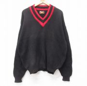 XL★古着 長袖 チルデン セーター メンズ 80年代 80s Vネック 黒他 ブラック 【spe】 25sep09 中古 ニット トップス