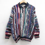 M★古着 COTTON TRADERS 長袖 セーター メンズ 90年代 90s 3Dニット 襟付き 紺他 ネイビー 【spe】 25sep12 中古 ニット トップス