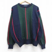 L★古着 ノーティカ NAUTICA 長袖 ブランド セーター メンズ 90年代 90s ワンポイントロゴ コットン クルーネック 緑他 グリーン 【spe】 25sep27 中古 ニット トップス