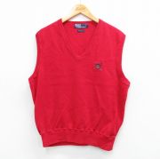 L★古着 ラルフローレン Ralph Lauren ブランド ニット ベスト メンズ 90年代 90s ワンポイントロゴ ゴルフ コットン Vネック 赤 レッド 【spe】 25sep27 中古 トップス
