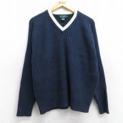 L★古着 ジェイクルー J.CREW 長袖 セーター メンズ 90年代 90s 無地ラグラン コットン Vネック 紺 ネイビー 【spe】 25sep27 中古 ニット トップス