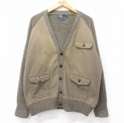 XL★古着 ラルフローレン Ralph Lauren 長袖 ブランド ニット カーディガン メンズ 90年代 90s ウール 緑系 グリーン 【spe】 25sep30 中古 トップス