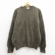 L★古着 長袖 ビンテージ セーター メンズ 70年代 70s シェットランドウール クルーネック イングランド製 緑 グリーン 【spe】 25sep30 中古 ニット トップス