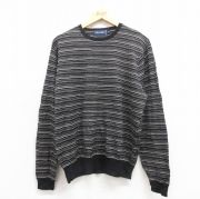 L★古着 ラルフローレン Ralph Lauren ポロゴルフ 長袖 ブランド セーター メンズ 90年代 90s メリノウール クルーネック 黒 ブラック ボーダー 【spe】 25sep30 中古 ニット トップス
