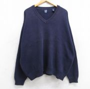 XL★古着 ギャップ GAP 長袖 セーター メンズ 90年代 90s 無地 大きいサイズ コットン Vネック 紺 ネイビー 【spe】 25sep30 中古 ニット トップス