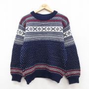 S★古着 エルエルビーン LLBEAN 長袖 セーター メンズ 80年代 80s ウール クルーネック ノルウェー製 紺他 ネイビー 【spe】 25sep30 中古 ニット トップス