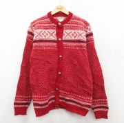 M★古着 エルエルビーン LLBEAN 長袖 ニット カーディガン メンズ 80年代 80s ウール USA製 赤他 レッド 【spe】 25sep30 中古 トップス