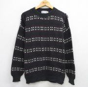 L★古着 長袖 セーター メンズ 90年代 90s 総柄 クルーネック 黒他 ブラック 【spe】 25oct01 中古 ニット トップス