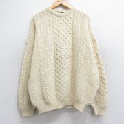 XL★古着 ブラー二ー 長袖 アラン フィッシャーマン ケーブル セーター メンズ 90年代 90s 大きいサイズ クルーネック アイルランド製 生成り 【spe】 25oct01 中古 ニット トップス