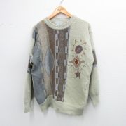 L★古着 長袖 セーター メンズ 90年代 90s クルーネック 薄緑他 グリーン 【spe】 25oct03 中古 ニット トップス