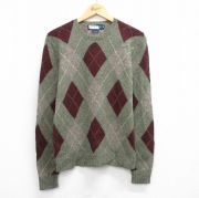 M★古着 ラルフローレン Ralph Lauren 長袖 ブランド セーター メンズ 90年代 90s アーガイル ウール クルーネック 緑系他 グリーン 【spe】 25oct03 中古 ニット トップス