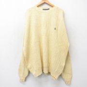 XL★古着 ノーティカ NAUTICA 長袖 ブランド セーター メンズ 90年代 90s ワンポイントロゴ 大きいサイズ リネン クルーネック 薄黄 イエロー 【spe】 25oct04 中古 ニット トップス
