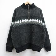 L★古着 長袖 ハーフジップ セーター メンズ 90年代 90s TEJIDOS RUMINAHUI ウール エクアドル製 黒他 ブラック 【spe】 25oct04 中古 ニット トップス