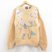 L★古着 ギャップ GAP 長袖 セーター メンズ 90年代 90s スキー 手編み ウール クルーネック 茶 ブラウン 【spe】 25oct08 中古 ニット トップス