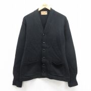 M★古着 長袖 ビンテージ レタード ニット カーディガン メンズ 60年代 60s ウール 黒 ブラック 【spe】 25oct08 中古 トップス