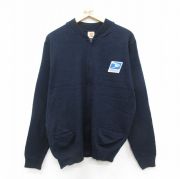 XL★古着 長袖 フルジップ ニット カーディガン メンズ 90年代 90s USPS アクリル 濃紺 ネイビー 【spe】 25oct09 中古 トップス