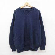 XL★古着 ランズエンド 長袖 セーター メンズ 90年代 90s 大きいサイズ コットン Vネック USA製 濃紺 ネイビー 【spe】 25oct09 中古 ニット トップス