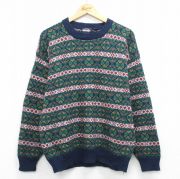 L★古着 タウンクラフト 長袖 セーター メンズ 90年代 90s クルーネック 濃紺他 ネイビー 【spe】 25oct10 中古 ニット トップス