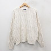 XL★古着 長袖 セーター メンズ 90年代 90s 大きいサイズ コットン クルーネック USA製 白 ホワイト 【spe】 25oct10 中古 ニット トップス