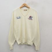 L★古着 長袖 セーター メンズ 80年代 80s NFL ニューヨークジャイアンツ アクリル Vネック USA製 生成り アメフト スーパーボウル 【spe】 25oct10 中古 ニット トップス