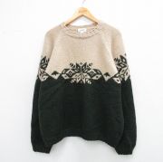XL★古着 ジェイクルー J.CREW 長袖 セーター メンズ 雪柄 ハンドニット 手編み ラグラン ウール クルーネック ベージュ他 カーキ 【spe】 25oct10 中古 ニット トップス
