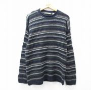 M★古着 ペリーエリス 長袖 セーター メンズ 90年代 90s クルーネック 紺他 ネイビー ボーダー 【spe】 25oct11 中古 ニット トップス