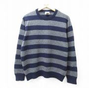 L★古着 エルエルビーン LLBEAN 長袖 セーター メンズ 00年代 00s ラムウール クルーネック グレー 霜降り他 ボーダー 【spe】 25oct11 中古 ニット トップス