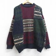 XL★古着 長袖 セーター メンズ 90年代 90s モックネック ハイネック 濃緑他 グリーン 【spe】 25oct20 中古 ニット トップス