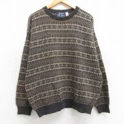 L★古着 長袖 セーター メンズ 90年代 90s 総柄 クルーネック USA製 茶他 ブラウン 【spe】 25oct21 中古 ニット トップス