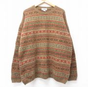 XL★古着 エルエルビーン LLBEAN 長袖 セーター メンズ 90年代 90s フェアアイル 大きいサイズ ウール クルーネック スコットランド製 茶他 ブラウン 【spe】 25oct22 中古 ニット トップス