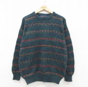 L★古着 ラルフローレン Ralph Lauren チャップス 長袖 ブランド セーター メンズ 80年代 80s コットン クルーネック USA製 緑他 グリーン 【spe】 25oct22 中古 ニット トップス