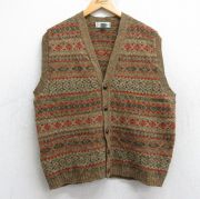 L★古着 エルエルビーン LLBEAN ニット ベスト メンズ 90年代 90s フェアアイル ウール スコットランド製 濃ベージュ他 カーキ 【spe】 25oct24 中古 トップス