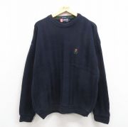 XL★古着 ラルフローレン Ralph Lauren チャップス 長袖 ブランド セーター メンズ 90年代 90s ワンポイントロゴ 手織り コットン クルーネック 紺 ネイビー 【spe】 25oct25 中古 ニット トップス